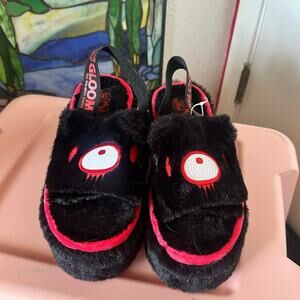 gloomy bear x yru black platform slippers shoes